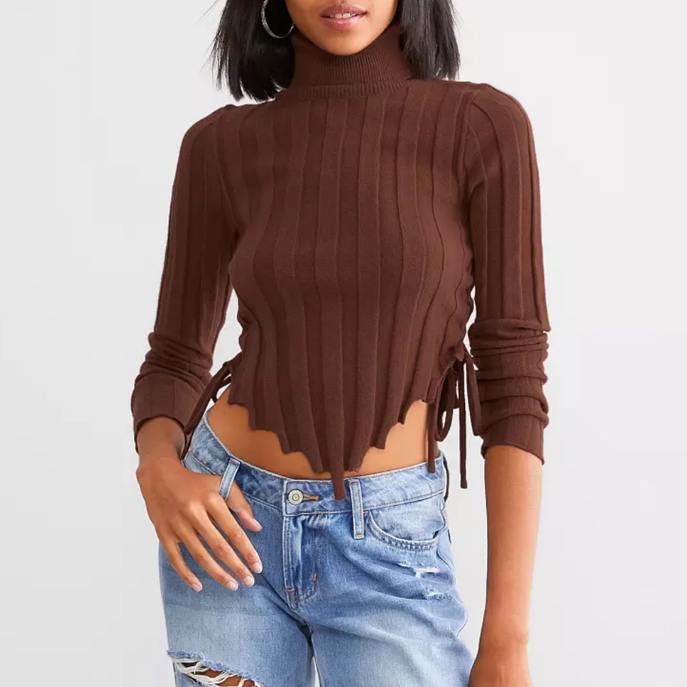 Gilded Intent Brown Ribbed Turtleneck